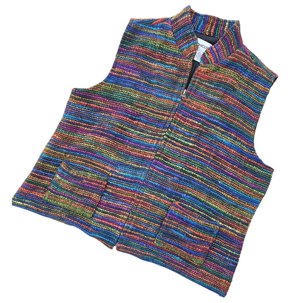 Artsy Woven Silk Blend Vest Multicolor Textured Boho Anthropologie Style - Picture 2 of 8